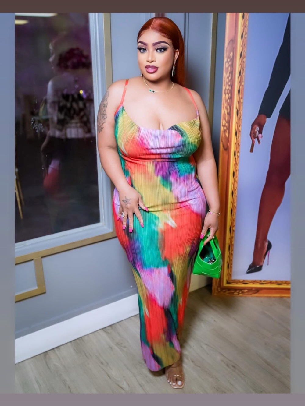 PrettyLittleThing Rainbow Tie-Dye Cowl Neck Slip Maxi Dress